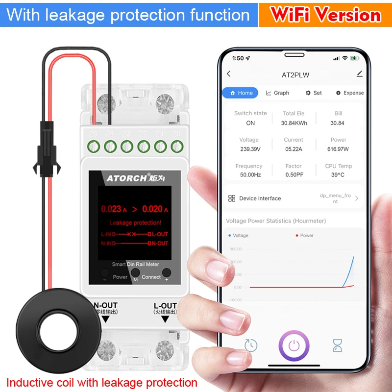 3 Phase Tuya Din Rail Smart Energy Meter Timer Monitor KWh Meter Wattmeter 80A          ,Long - View #5